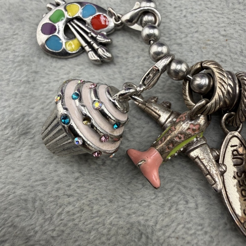 Vintage Brighton Charm Bracelet Silver Tone Summer Theme Enamel Beach 7.5" - Picture 9 of 12